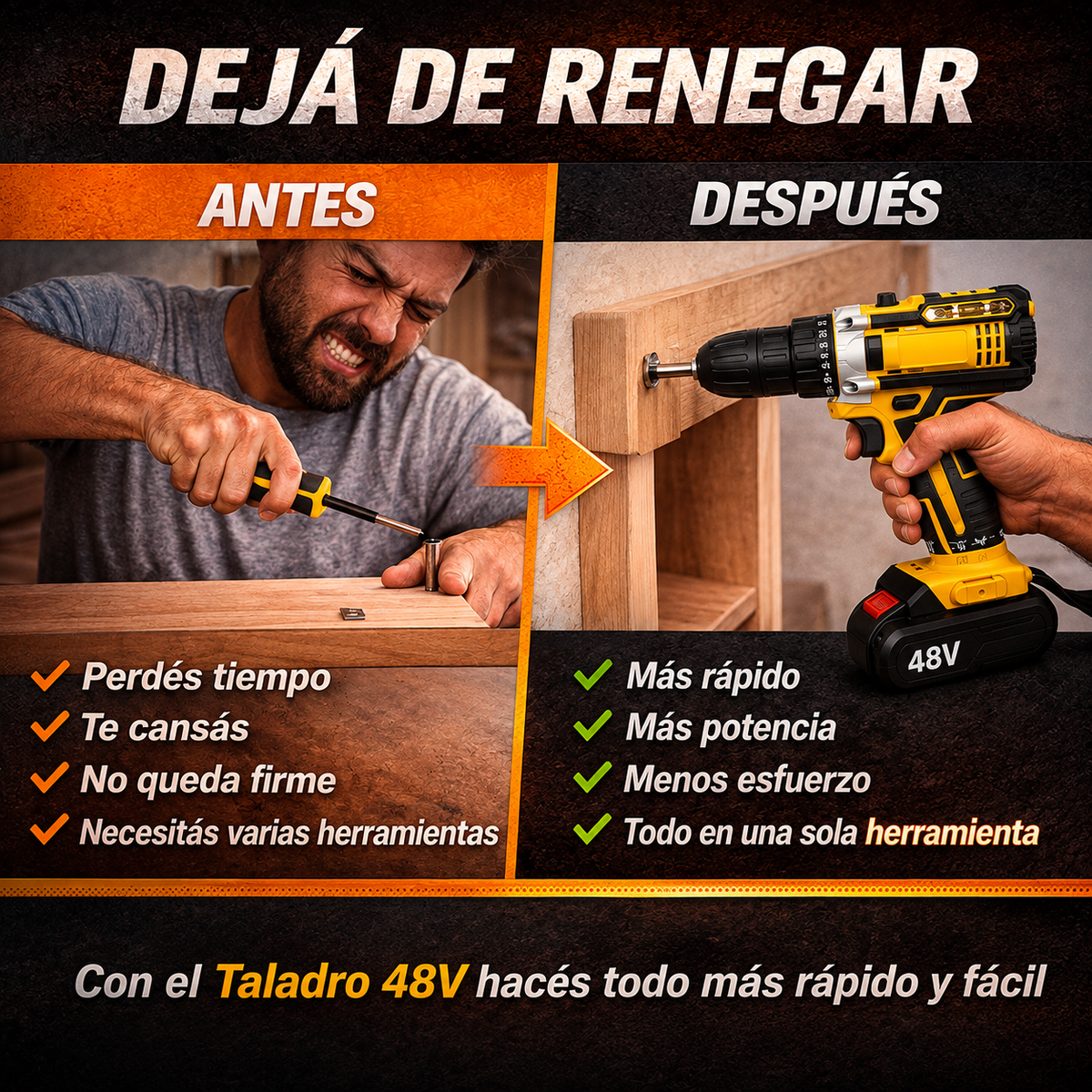 🔥 TALADRO INALÁMBRICO 48V - 2 BATERÍAS + MALETÍN + ACCESORIOS