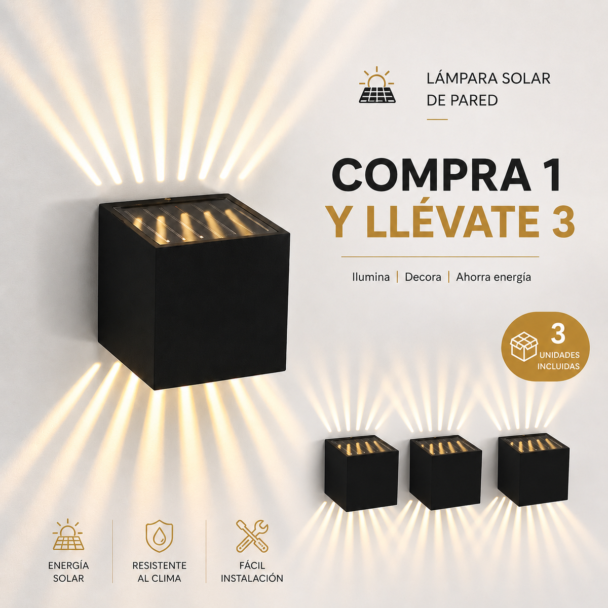 Lámpara Solar de Pared Decorativa - Compre 1 y leve 3