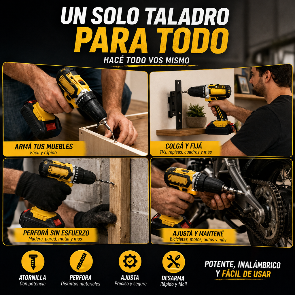 🔥 TALADRO INALÁMBRICO 48V - 2 BATERÍAS + MALETÍN + ACCESORIOS