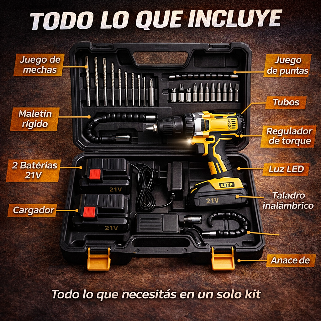 🔥 TALADRO INALÁMBRICO 48V - 2 BATERÍAS + MALETÍN + ACCESORIOS